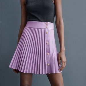 Pleated Faux Leather Skirt